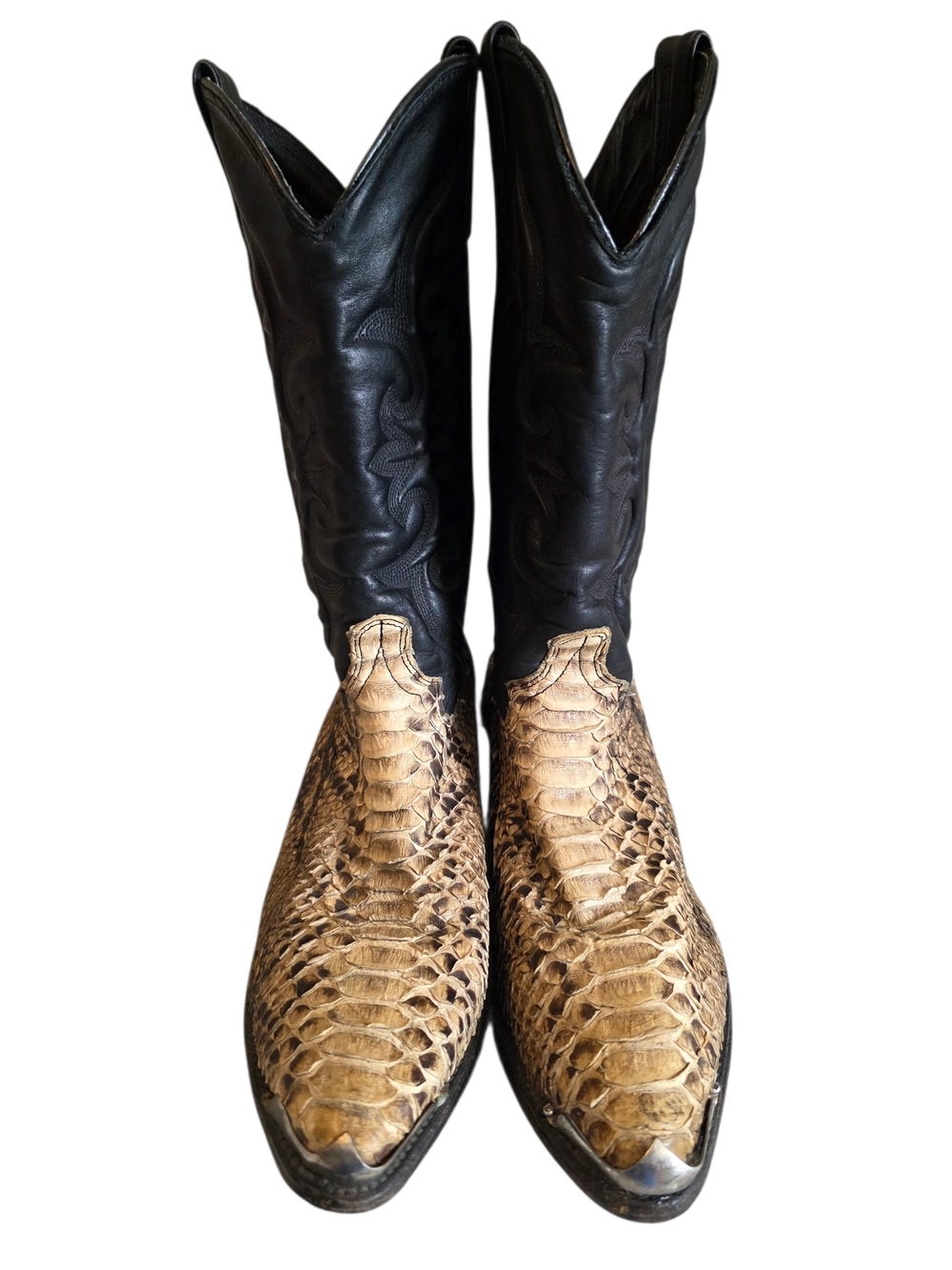 Vintage Python Snakeskin Cowboy Boots Mens 8D Black Western Exotic Leather USA